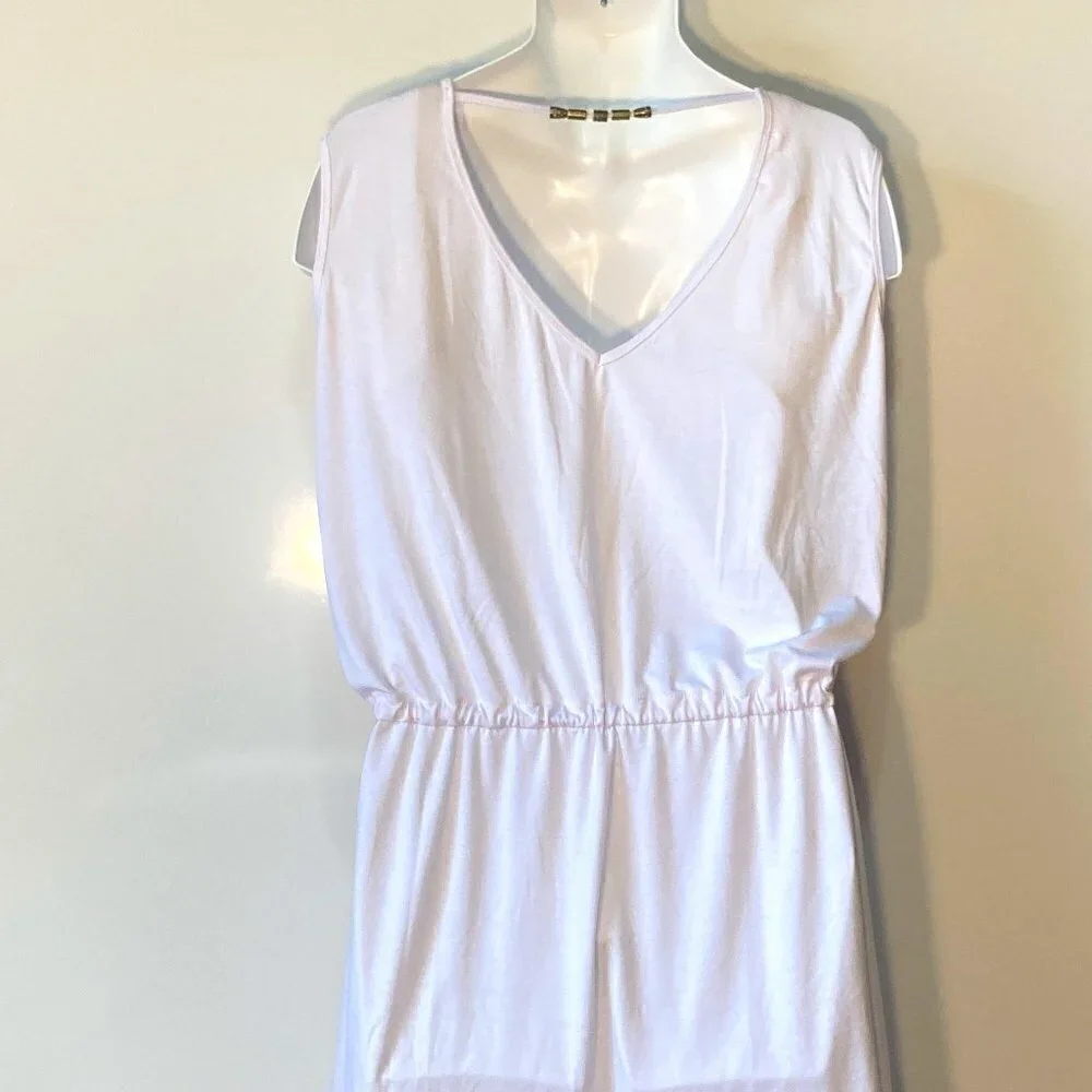 Hount SZ 2X NWT White V-neck drawstring waist bead details tunic/dress